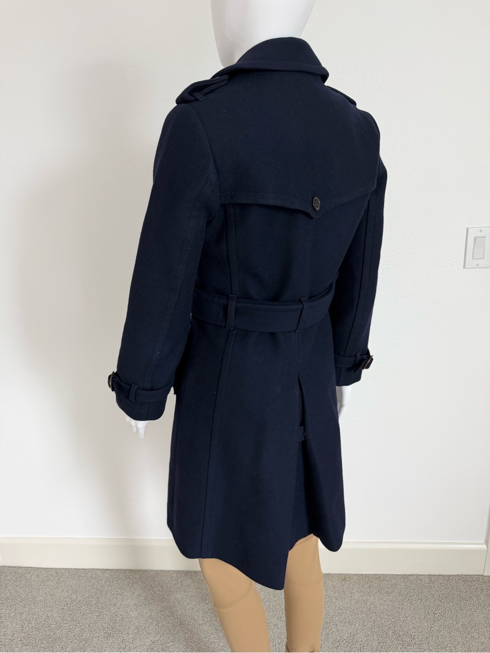 Classic Navy Double-Breasted Wool Cashmere Blend Icon Trench Coat with Belt - Picture 3 of 9